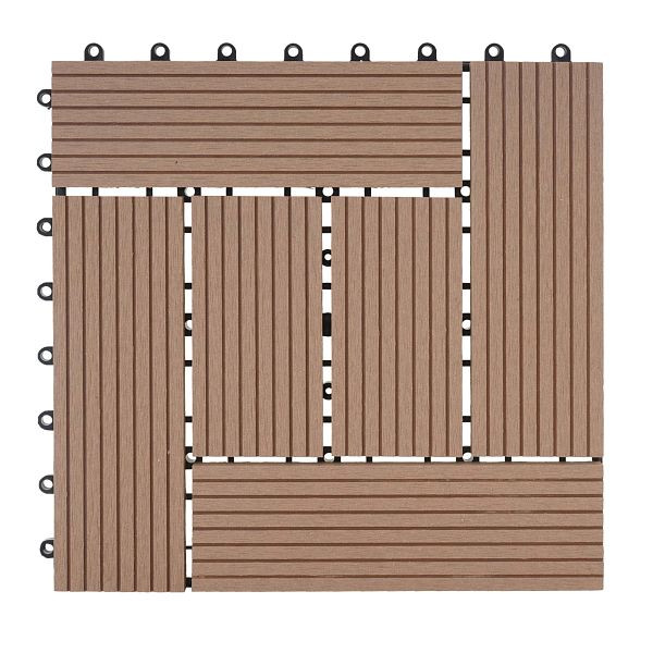Mendler WPC Bodenfliese Rhone, Holzoptik Balkon/Terrasse, 11x je 30x30cm = 1qm, Premium, teak versetzt, 57951