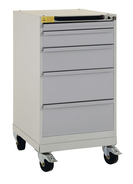 Manuflex ESD-Schubfachschrank BASETEC mobil, Nutzhöhe 700 mm mit 5 Schubfächern, Korpus lichtgrau leitfähig und Schubfächer brillantblau, LS1044.0002