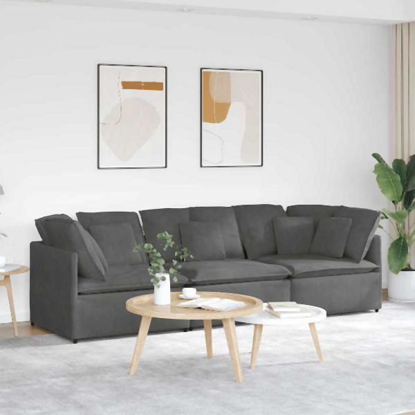 vidaXL Modulares Sofa mit Kissen Cordstoff Dunkelgrau, 3321288