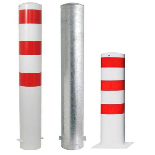 Stein HGS Stahlrohrpoller/Rammschutzpoller -Bollard-, 1200mm/zum Einbetonieren, ohne Farbe, 3 Ösen (90°), mit aufgeschweißter Stahlkappe, Wandstärke: 3,6 mm, 40190-3