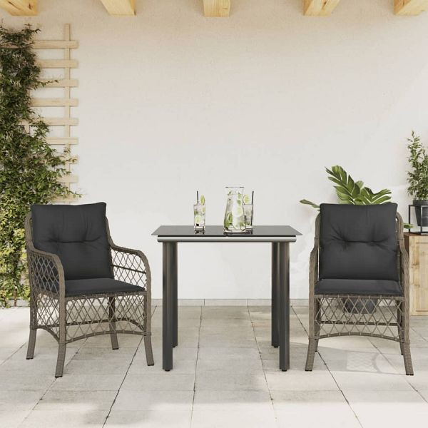 vidaXL 3-teilig Bistro-Set mit Kissen Grau Poly Rattan, 3212131