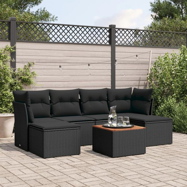 vidaXL 7-teilig Garten-Sofagarnitur mit Kissen Schwarz Poly Rattan, 3223766
