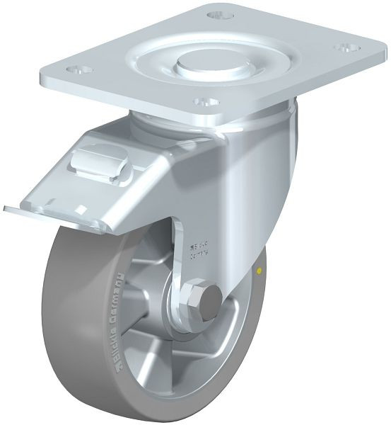 Blickle LH-ALTH 125K-3-FI-AS Stahlblech-Lenkrolle, Schwerlast-Ausführung, mit Anschraubplatte & Feststeller, Blickle Extrathane®, Grau, 634782
