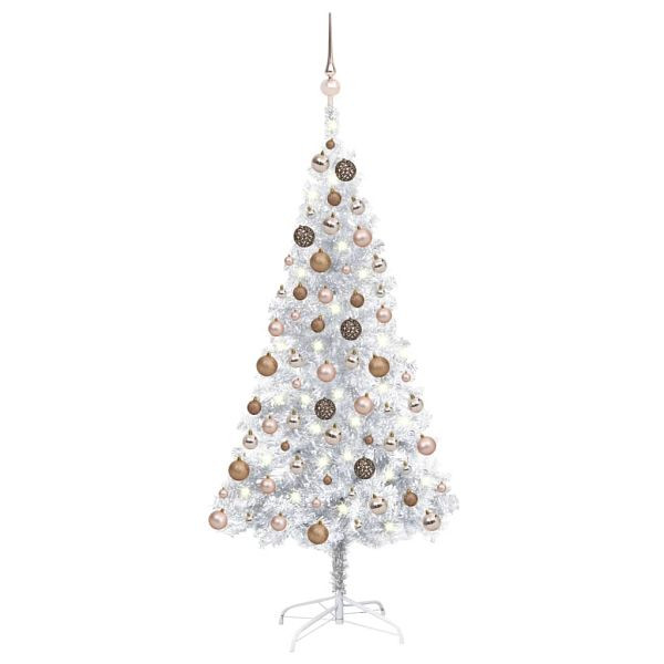 vidaXL Künstlicher Weihnachtsbaum Beleuchtung & Kugeln Silber 150 cm, 3077609
