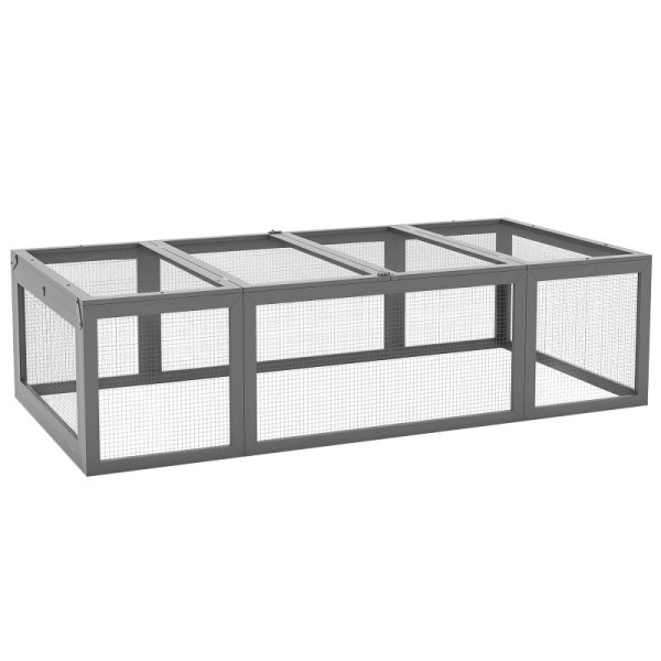 PawHut Freilaufgehege für Kleintiere Aufklappbares Dach Tannenholz Grau, D51-147V00GY