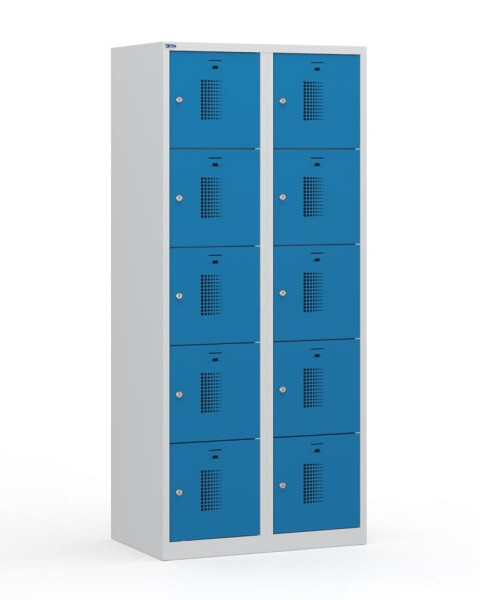 Deskin Schließfachschränke System SP1 Basic, Lichtblau RAL 5012, 800 x 500 x 1800 mm, 2 Abteile, Korpus: Lichtgrau RAL 7035, 348721