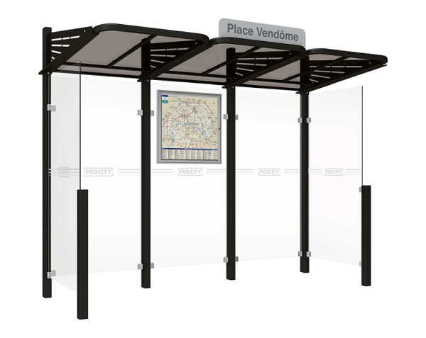 Procity Wartehalle Convi® - Standard - 2 Seitenverkleidung, Farbe RAL 9005, 529362.9005