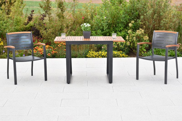 Merxx Tinos Set 3-teilig, 2 Tinos Stapelsessel, 1 Balkonausziehtisch, 80 (120) x 70 cm, Tischplatte aus Akazienholz, 50987-217