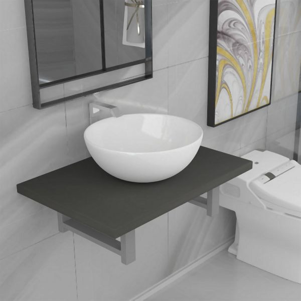 vidaXL 2-tlg. Badmöbel-Set Keramik Grau, praktisch, 279332