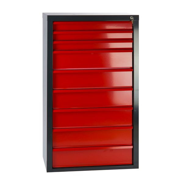 ADB Schubladenschrank "MAMMUT" 9 Schubladen, Farbe Korpus: grau, RAL 7016, Farbe Schubladen: rot, RAL 3020, Maße BxTxH: 70x43,5x120 cm, 24801
