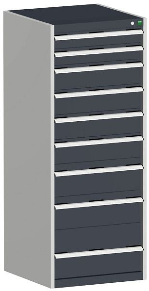 bott cubio Schubladenschrank bestückt mit 9 Schubladen BxTxH: 650 x 650 x 1600 mm, RAL 7035/7016, 40019154.19V