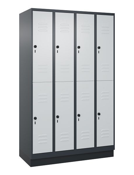 C+P Doppelstöckiger Spind Classic PLUS, Sockel, 4 Abteile, 1950x1200x500mm, 7016/7035, 080320-40 S10013
