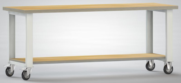 KLW fahrbare Standard-Werkbank - 2000 x 700 x 840 mm L x B x H, mit Buchen-Multiplexplatte 2000 x 700 x 40 mm, WS880N-2000M40-X7003