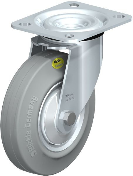 Blickle L-RD 125R-VLI-FA Stahlblech-Lenkrolle, mittelschwere Ausführung, mit Anschraubplatte, Zweikomponenten-Vollgummi, Grau, 231845