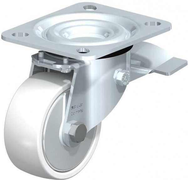 Blickle L-PO 75G-ST-FA Stahlblech-Lenkrolle, mittelschwere Ausführung, mit Anschraubplatte & Feststeller, Polyamid, Weiß, 26401