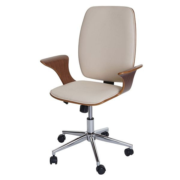 Mendler Bürostuhl HWC-C54, Chefsessel Drehstuhl, Bugholz Kunstleder, Walnuss-Optik, Bezug creme-beige, 74803