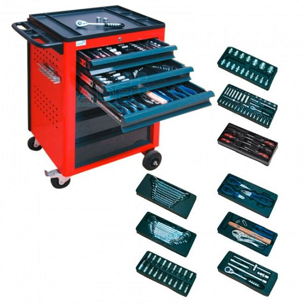 ADB Werkstattwagen BASIC mit Werkzeug 115 teilig, Maße: 960 x 610 x 450mm (HxBxT), Farbe Korpus: rot, RAL 3020, Farbe Front: grau, RAL 7016, 21002