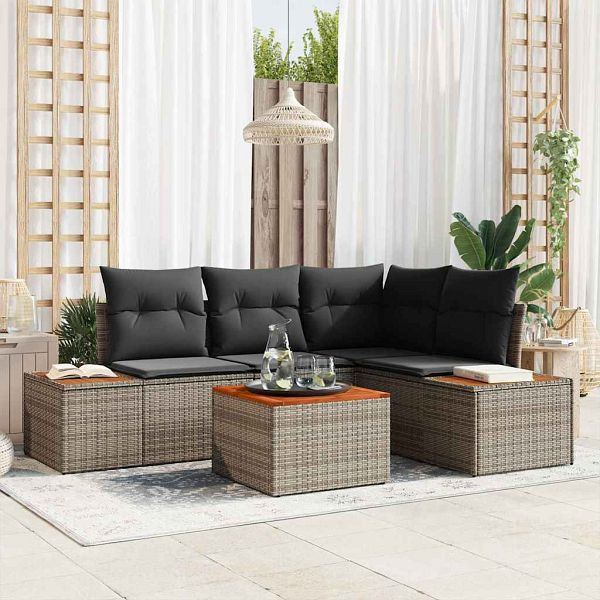 vidaXL Garten-Sofa-Set 5-teilig Grau 209 x 154 x 85 cm Poly-Rattan, 3356749