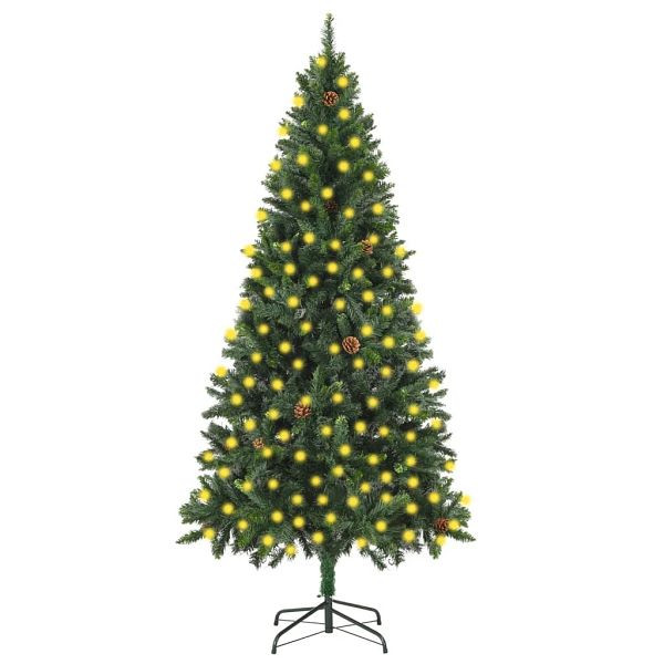 vidaXL Künstlicher Weihnachtsbaum mit Beleuchtung & Zapfen Grün 210 cm, 3077745