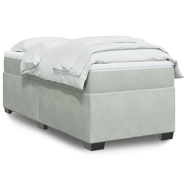 vidaXL Boxspringbett mit Matratze Hellgrau 90x190 cm Samt, 3285251