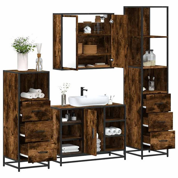 vidaXL 4-tlg. Badmöbel-Set Räuchereiche Holzwerkstoff, 3301272