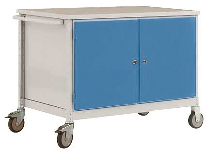 Manuflex Mobile Werkbank Modell 5 mit lichtgrauer Melamin-Abdeckplatte 22 mm BxTxH 1135 x 590 x 802 mm, lichtblau, TP1028.5012
