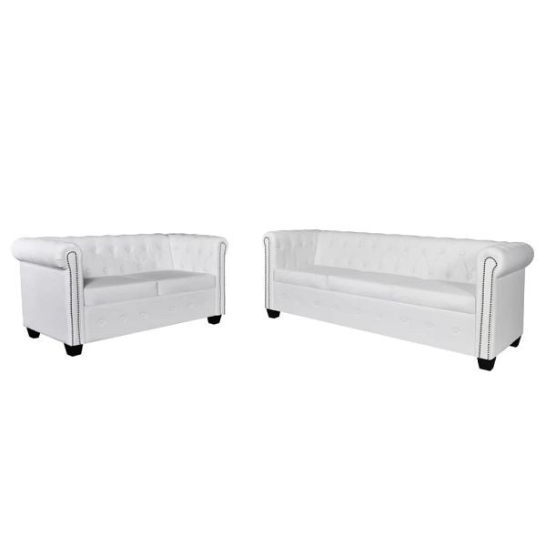 vidaXL Chesterfield-Sofas 2-Sitzer und 3-Sitzer Kunstleder Weiß, 272250