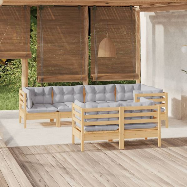 vidaXL 7-tlg. Garten-Lounge-Set mit Grauen Kissen Kiefer Massivholz, 3096489