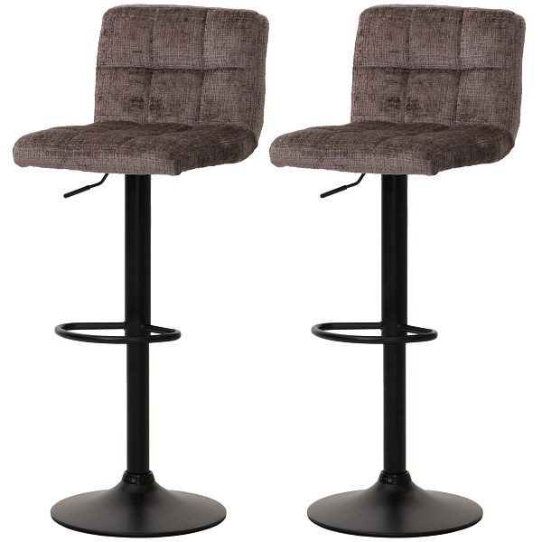 Mendler 2er-Set Barhocker HWC-G87, Tresenhocker Barstuhl, höhenverstellbar drehbar, Stoff Chenille (465g/m²) FSC®, braun, 108849