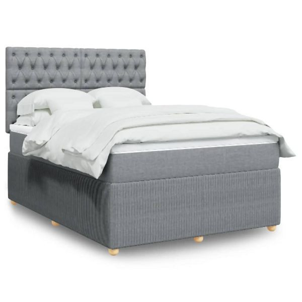 vidaXL Boxspringbett mit Matratze Hellgrau 160x200 cm Stoff, 3294414