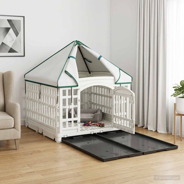 vidaXL 4-Panel-Hundeauslauf mit Dach 177,5 x 154,5 x 112 cm Kunststoff, 42027222