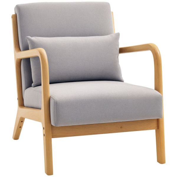 HOMCOM Eleganter Lounge-Sessel mit Holzrahmen und Schaumstoff-Polsterung, Samtoptik, für Wohnzimmer, Grau, 839-592V00GY