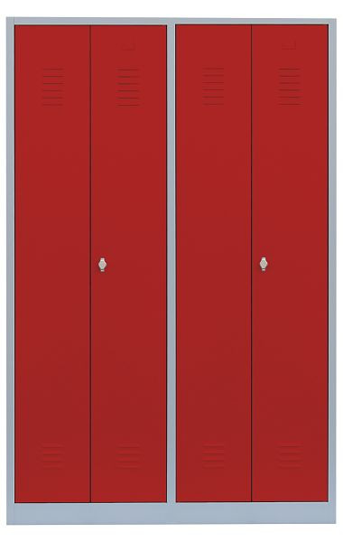 Lüllmann Stahl-Kleiderschrank / Garderobenschrank, 1800 x 1170 x 500 mm, Lichtgrau/Feuerrot, 510444