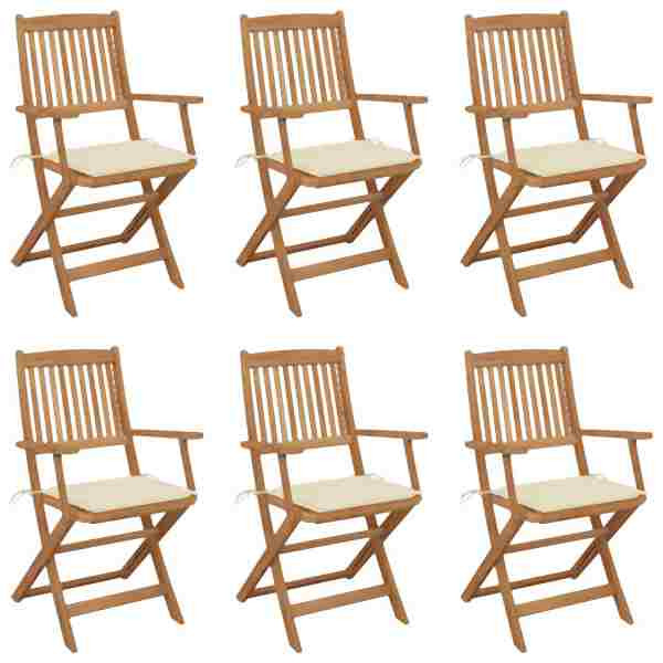 vidaXL Klappbare Gartenstühle 6 Stück mit Kissen Massivholz Akazie, 3074942