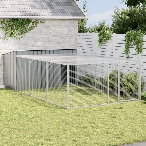vidaXL Hundehütte mit Auslauf Anthrazit 197x396x110cm Verzinkter Stahl, 3214225