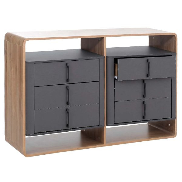 Mendler Kommode HWC-P43, Schrank Sideboard Highboard, 6 Schubladen MDF 80x120x42cm, Rivera-Eiche-Optik, dunkelgrau, 139808+139809+139810