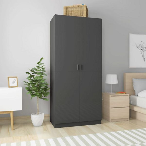 vidaXL Kleiderschrank Hochglanz-Grau 90x52x200 cm Holzwerkstoff, 800638