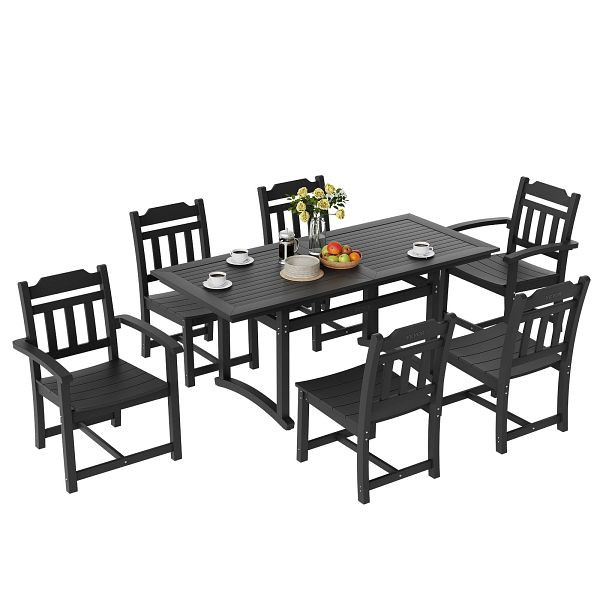 VEVOR 7-teiliges Gartenmöbel Set Balkonmöbel Set 1 Tisch + 6 Stühle, 150 kg / 150 kg Sitzgruppe Garnitur Schwarz, LTCZYHSSL6SMJ7ZWOV0