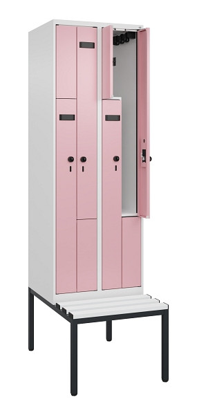 C+P Z-Spind Evolo PLUS, Bank, 4 Fächer, 2120x600x815mm, 9016/3015, Drehriegel, Sitzfläche Kunststoff, Sitzbank, 0490537-204 S10072