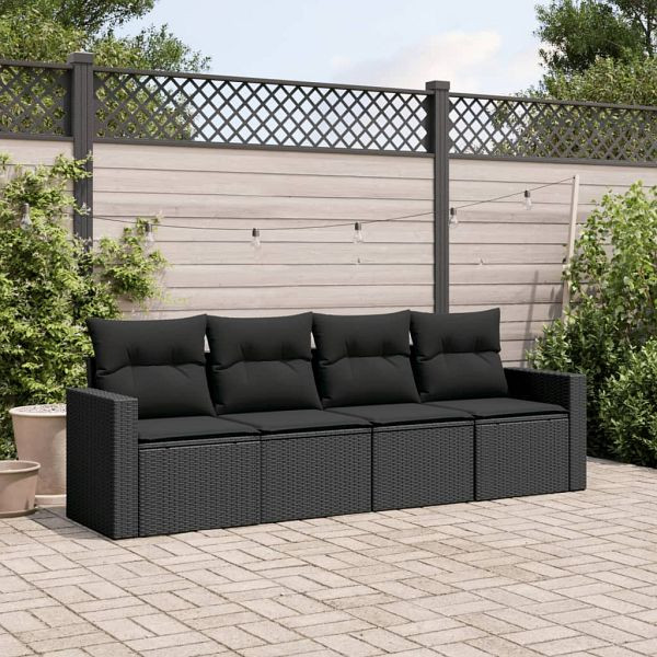 vidaXL 4-teilig Garten-Sofagarnitur mit Kissen Schwarz Poly Rattan, 3251012
