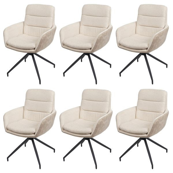 Mendler 6er-Set Esszimmerstuhl HWC-K32, Küchenstuhl Lehnstuhl Stuhl, drehbar Auto-Position, Stoff MVG, creme-beige, 6x89656