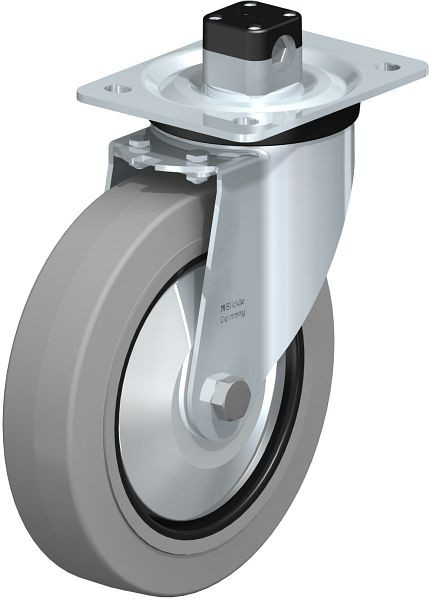 Blickle L-POEV 200XR-CS11-SG-FA Stahlblech-Lenkrolle, mittelschwere Ausführung, mit Anschraubplatte & Zentralfeststeller, Elastik-Vollgummi, Grau, 850735