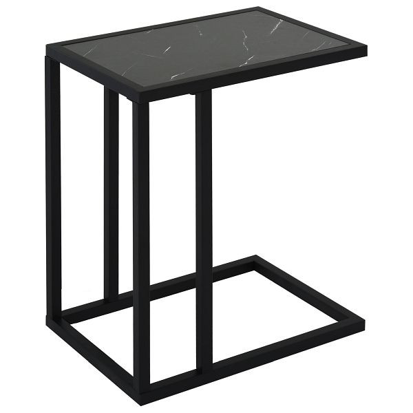 HOMCOM Beistelltisch, C-förmig, platzsparend, Nachttisch/Couchtisch, Marmoroptik, 45 x 30 x 51,5 cm, 838-035BK