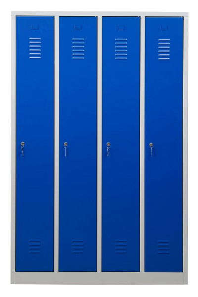 Gürkan Garderobenschrank, 50 x 117 x 180 cm, Lichtgrau, Enzianblau, EU Zylinderschloss, Hutboden & Kleiderhaken, WRC/4.18117, 105032