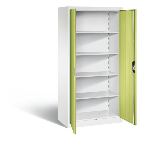 C+P Büroschrank Acurado, H1950xB930xT500mm, Farbe: Verkehrsweiß / Viridingrün, Muldengriff, 5 OH, 9280-000 S11038