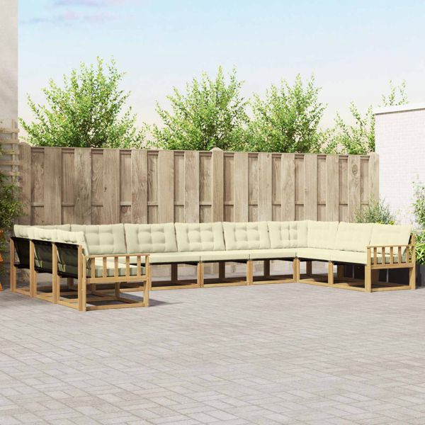 vidaXL Outdoor-Sofagarnitur mit Kissen 10-teilig Weiß und Creme, 3389112