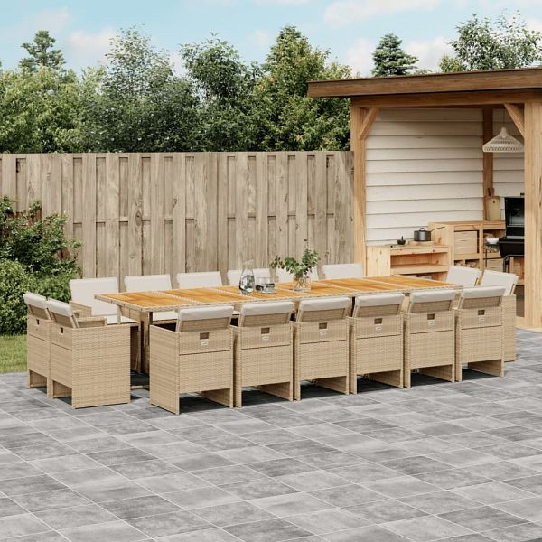 vidaXL 17-teilig Garten-Essgruppe mit Kissen Beige Poly Rattan, 3277839