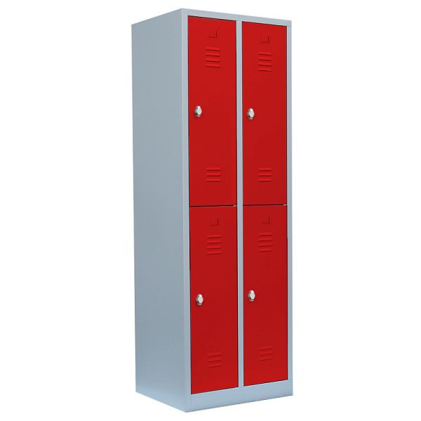 Lüllmann XL Garderobenschrank, 2 Abteile doppelstöckig, H 1950 x B 600 x T 500 mm, lichtgrau/feuerrot, 521224