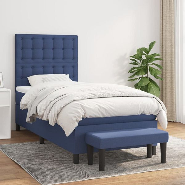vidaXL Boxspringbett mit Matratze Blau 90x200 cm Stoff, 3136891