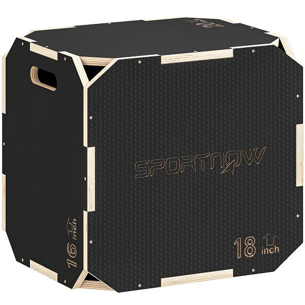 SPORTNOW Sprungbox, kantenfreie Ecken, Sperrholz, höhenverstellbar, Seitengriffe, Schwarz, A93-059V01BK